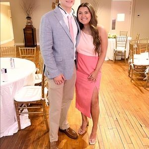 CALLED BY SURPRISE PINK ONE SHOULDER COLORBLOCK MIDI DRESS PINK